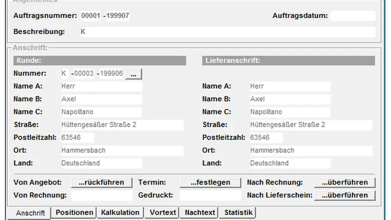 Auftragsschnittstelle
